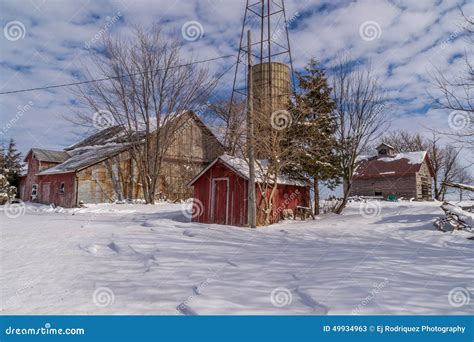 Rural Farm Scene in the Snow. Stock Image - Image of outdoor, field ...