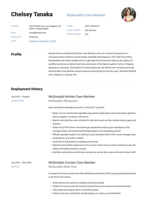 McDonalds Crew Member Resume Example | Guided writing, Resume format ...