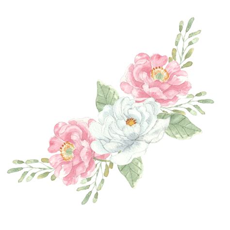 Pink Flower Arrangement PNG Picture, White And Pink Rose Watercolor Flower Leaves Arrangement ...