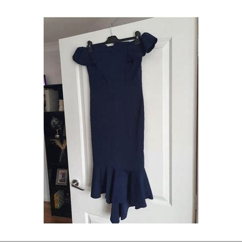 Quiz Navy Midi Dress Size 10 Navy Off Shoulder... - Depop