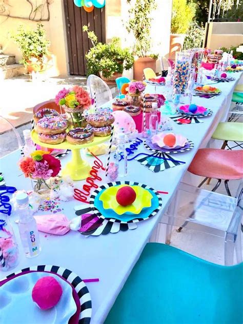 Guest table from a Colorful Modern 10th Birthday Party on Kara's Party Ideas | KarasPartyIdeas ...