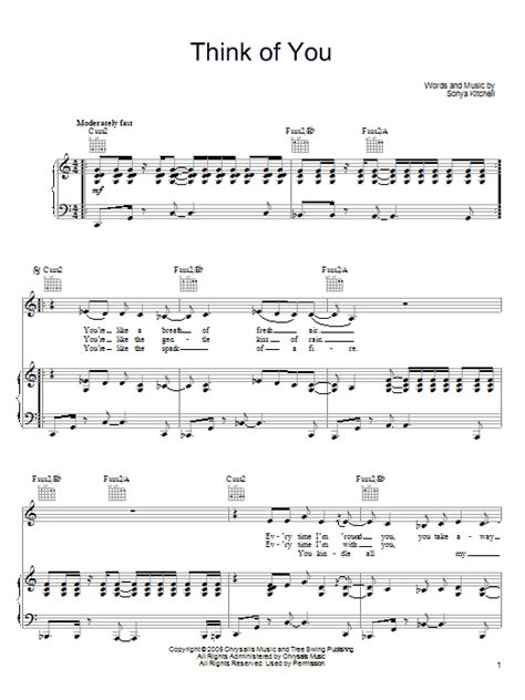 Think Of You Sheet Music | Sonya Kitchell | Piano, Vocal & Guitar Chords (Right-Hand Melody)