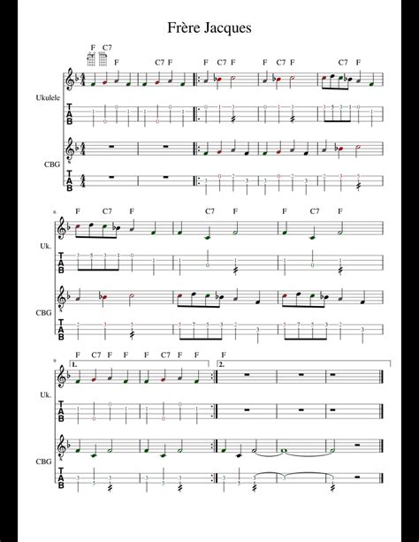 Frere Jacques sheet music for Guitar download free in PDF or MIDI