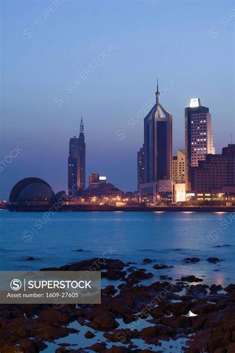 China, Shandong Province, Qingdao, Old Town, Skyscrapers on Qingdao Bay ...