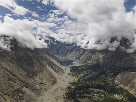 Aerial view of Gojal Valley and Attabad Lake, Himalayas, Gilgit ...