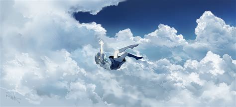 Wallpaper School Uniform, Falling Down, Anime Girl, Sky, Clouds ...