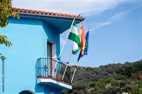 Visiting of blue Smurfs Village in Juzcar, Spain Stock Photo | Adobe Stock