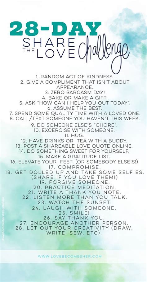 28 Day Share the Love Challenge - Daily Prompts to Grow Through Giving Love to Others (+Self ...