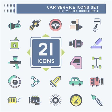 Icon Set Car Service. related to Car Service symbol. Doodle Style. repairing. engine. simple ...