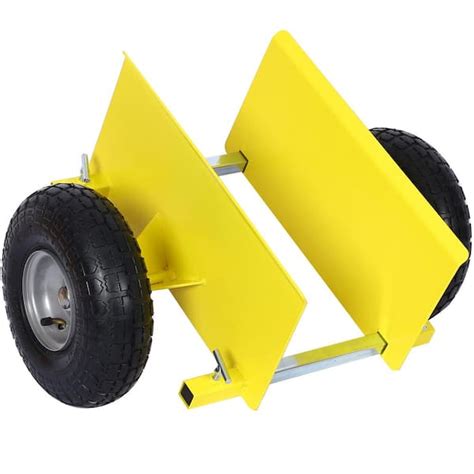 Tidoin 10 in. Yellow Lumber Transfer Panel Handbarrow Dolly with Pneumatic Wheels and 600 lb ...