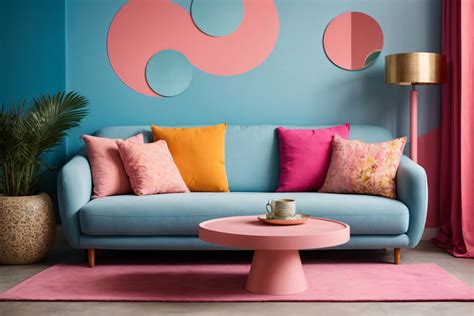 Blue Sofa And Round Pink Table Free Stock Photo - Public Domain Pictures