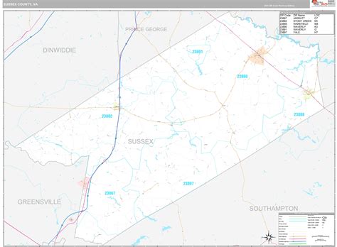 Sussex County, VA Wall Map Premium Style by MarketMAPS - MapSales