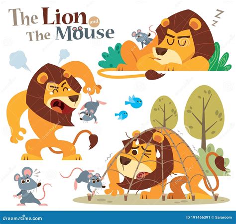 The Lion and Mouse stock vector. Illustration of cartoon - 191466391