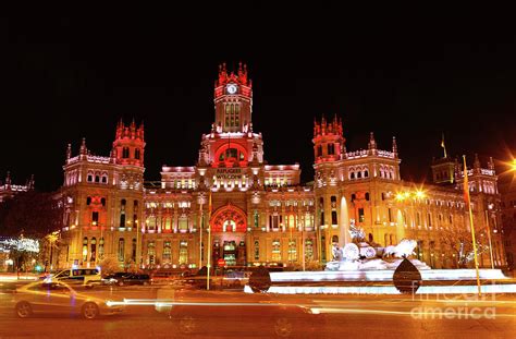 Night Traffic in Plaza de Cibeles Madrid Spain Photograph by James Brunker - Fine Art America