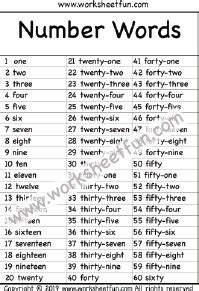 Numbers in Words – 1-60 – Number Words Chart – One Worksheet / FREE Printable Worksheets ...