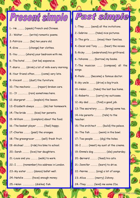 PRESENT AND PAST TENSES: English ESL worksheets pdf & doc