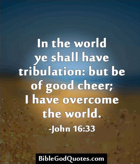 In the world ye shall have tribulation: but be of good cheer; I have overcome the world. -John ...