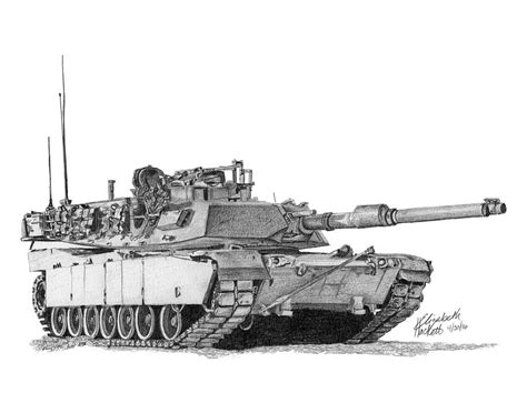 M1a1 Tank Drawing by Betsy Hackett