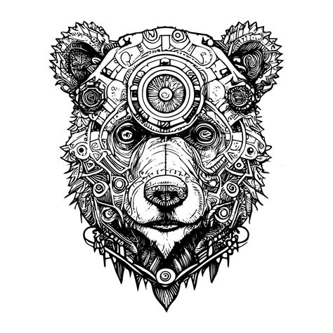 steampunk bear drawing depicts a mechanical bear with gears, pipes and ...