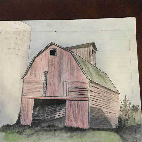 Classic Red Barn Colored Pencil - Frank E. Davis