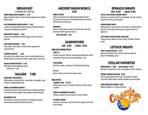 Cosmic Cafe Menu, Menu for Cosmic Cafe, Midtown, Anchorage - Urbanspoon ...