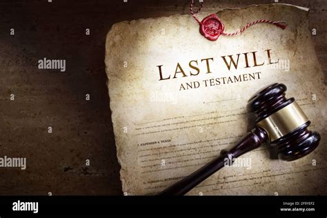 Last Will And Testament With Gavel - Old Scroll In The Dark Stock Photo - Alamy