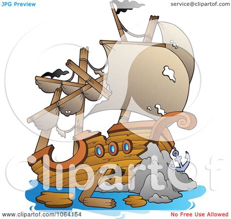 Clipart Wrecked Ship - Royalty Free Vector Illustration by visekart #1064154