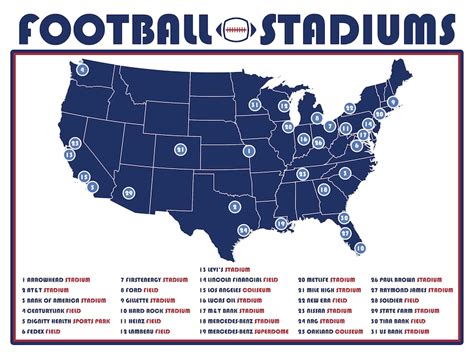 Football Stadium Map, NFL Stadium Map, NFL Stadiums, Football Stadiums - Etsy