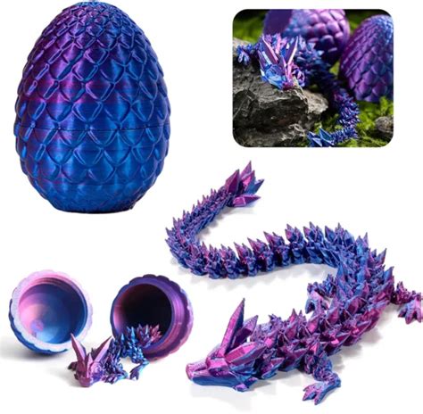 3D PRINTED DRAGON, Full Articulated Crystal Dragon with Egg, Executive Desk Toys £13.38 ...