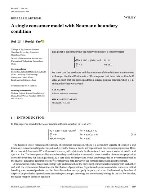 A single consumer model with Neumann boundary condition | Request PDF