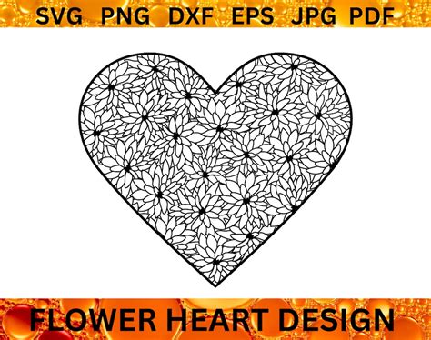 FLOWER HEART Svg Floral Frame Png Botanical Heart Border Svg - Etsy