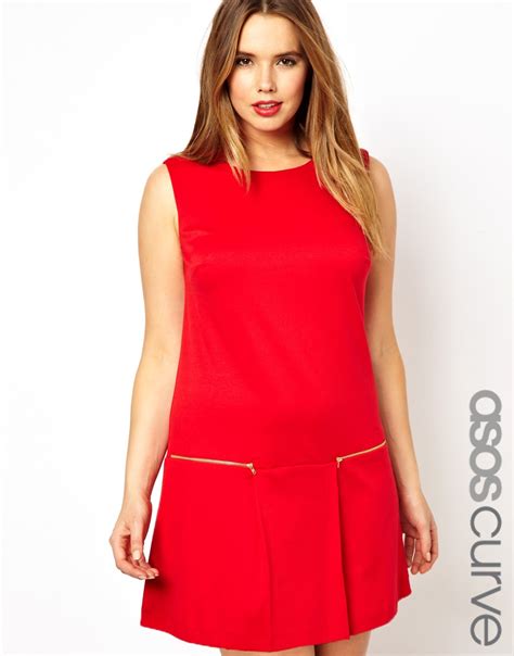 Asos Curve Asos Curve Shift Dress with Zip Detail in Black (Red) | Lyst