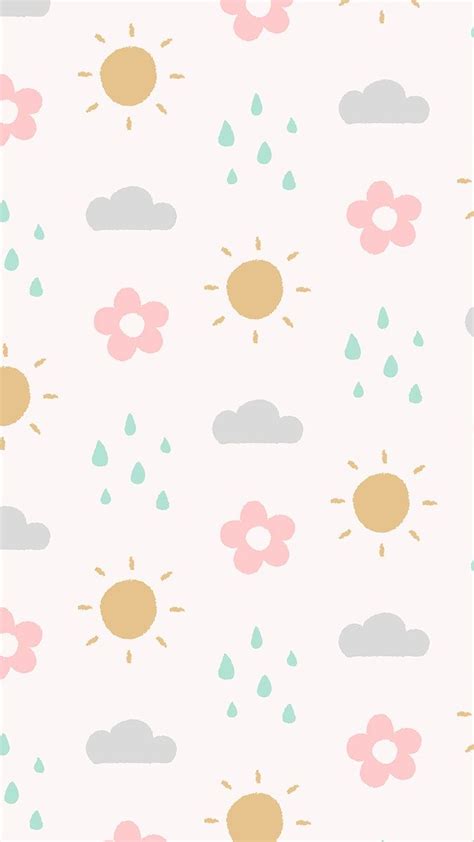 Download free vector of Cute doodle pattern mobile wallpaper, rain iPhone background vector ...