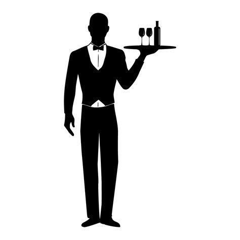 Elegant waiter with a tray of drinks silhouette. Vector illustration 27419321 Vector Art at Vecteezy