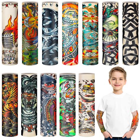 Buy 12 Pieces Tattoo Arm Sleeves for Kids Fake Tattoo Sleeve Sunscreen Kids Arm Sleeves with ...