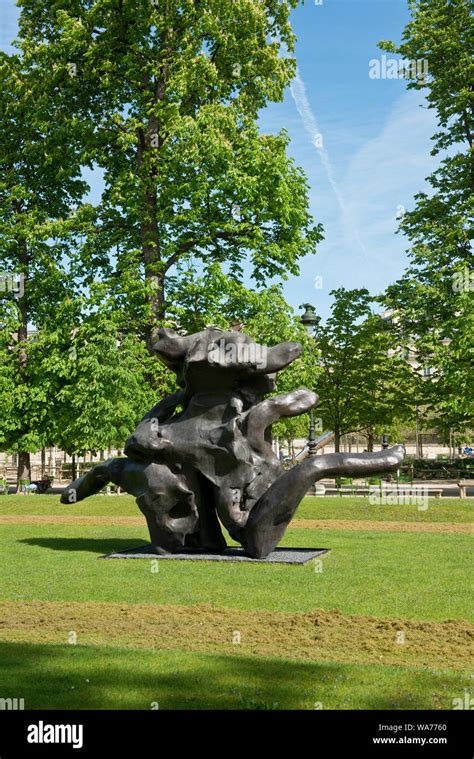 Modern art sculpture. Landscaped gardens of Jardin des Tuileries ...