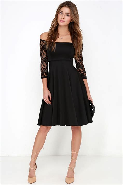 Chic Black Dress - Lace Dress - Midi Dress - Half Sleeve Dress - $54.00