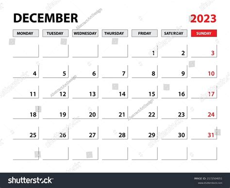 December 2023 Year Planner Template Calendar Stock Vector (Royalty Free ...