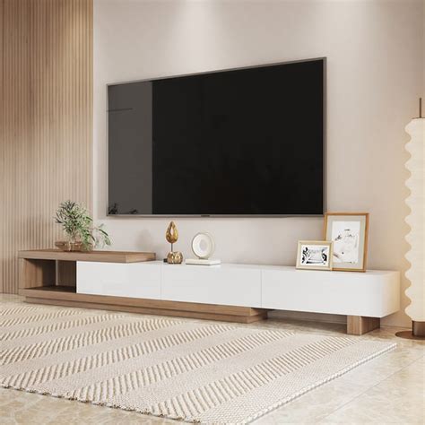 Quoint 100.4" Modern TV Stand Retracted & Extendable 3-Drawer Media Console Walnut | Homary