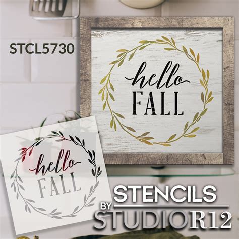 Hello Fall Wreath Stencil by Studior12 DIY Autumn Leaves - Etsy