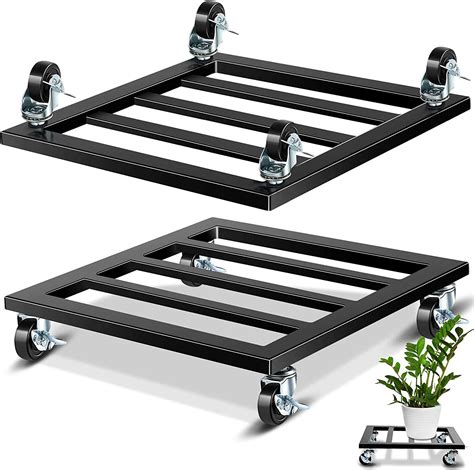 2 Pcs 16 Inch Metal Plant Stand with Lockable Wheels Heavy Duty Rolling Plant Stand 350lb Square ...