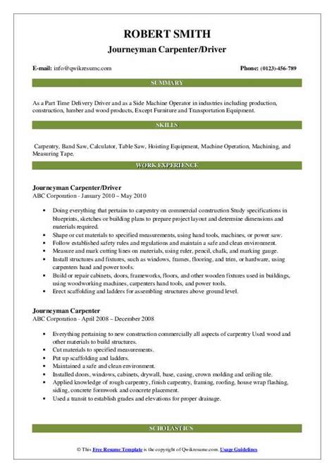 Journeyman Resume Sample