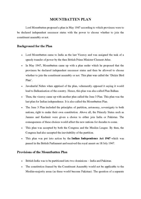 SOLUTION: Mountbatten plan indian independence - Studypool