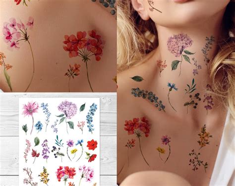 Birth Flowers Temporary Tattoos/ Birth Month Flower Tattoos/ Ethereal ...