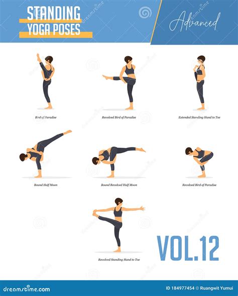 Yoga Poses for Concept of Balancing and Standing Poses in Flat Design Style. Strong Woman ...