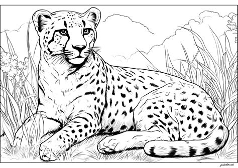 Cheetah at rest - Cheetahs Coloring Pages for Kids