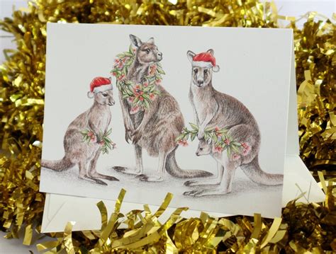 Australian Christmas Card with Kangaroo family eucalypt gum