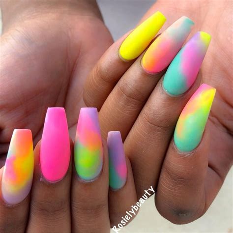 Rainbow Marble #RosielyBeauty | Colourful acrylic nails, Rave nails, Glow nails