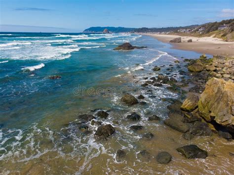 Pacific Ocean Beach with Rocks, Aerial View, Landscape for Travel ...