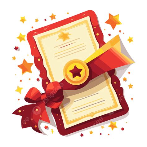 Award Certificate Clipart Certificate With Red Ribbon And Stars On A White Background Cartoon ...